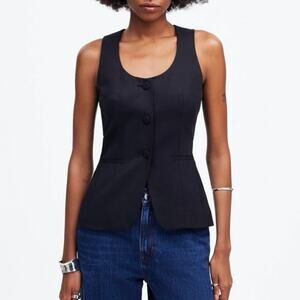 Madewell Scoopneck Cutaway Vest Drapey Twill True Black Size 0 NWT